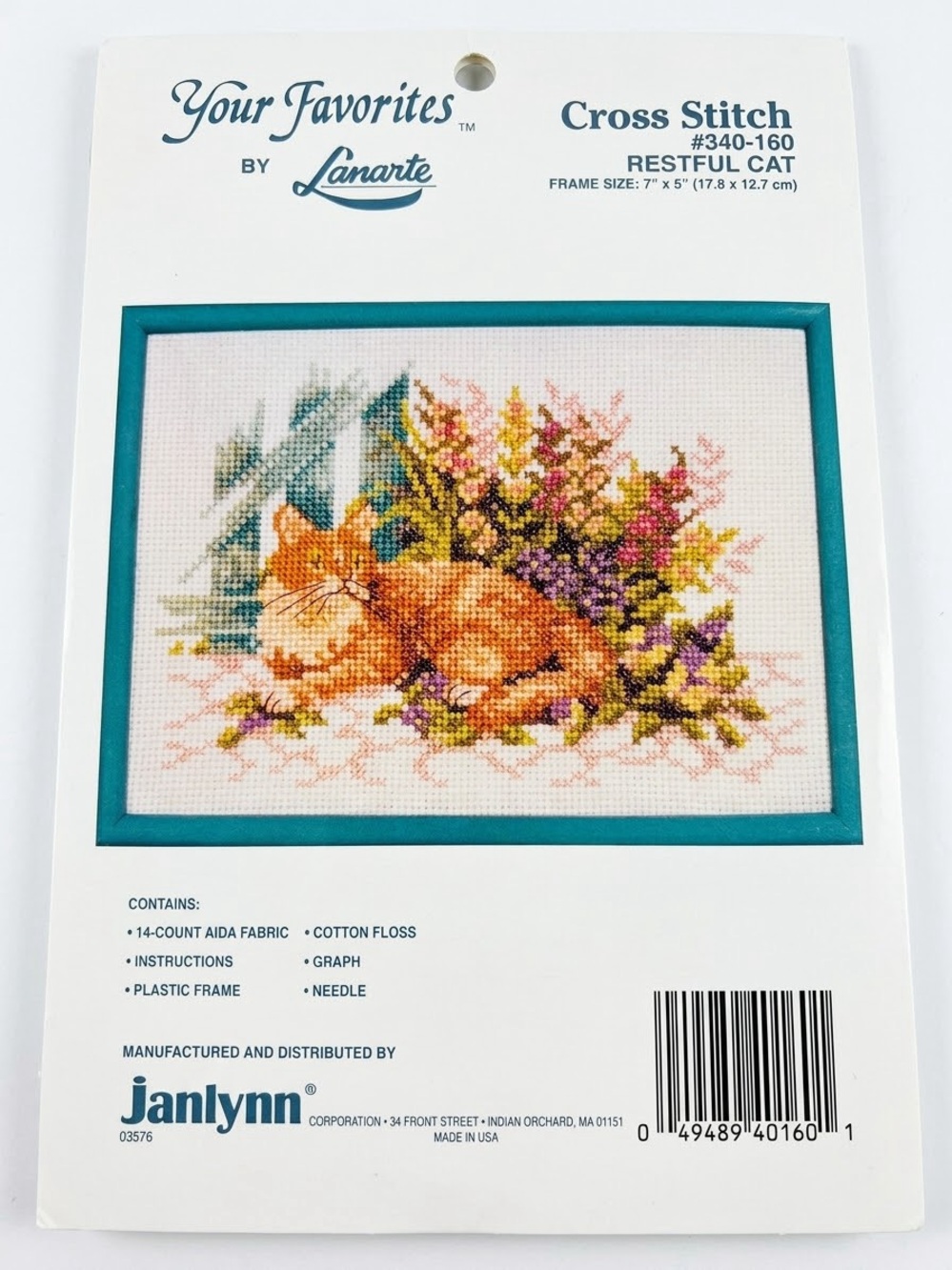 Vintage Janlynn Lanarte Restful Cat Cross Stitch Kit #340-160 Complete 5x7"